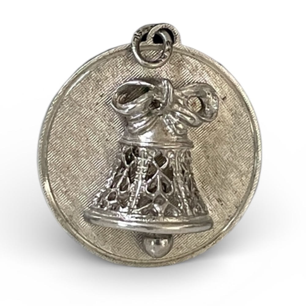 Vintage Beau Sterling silver filigree half bell disc pendant charm